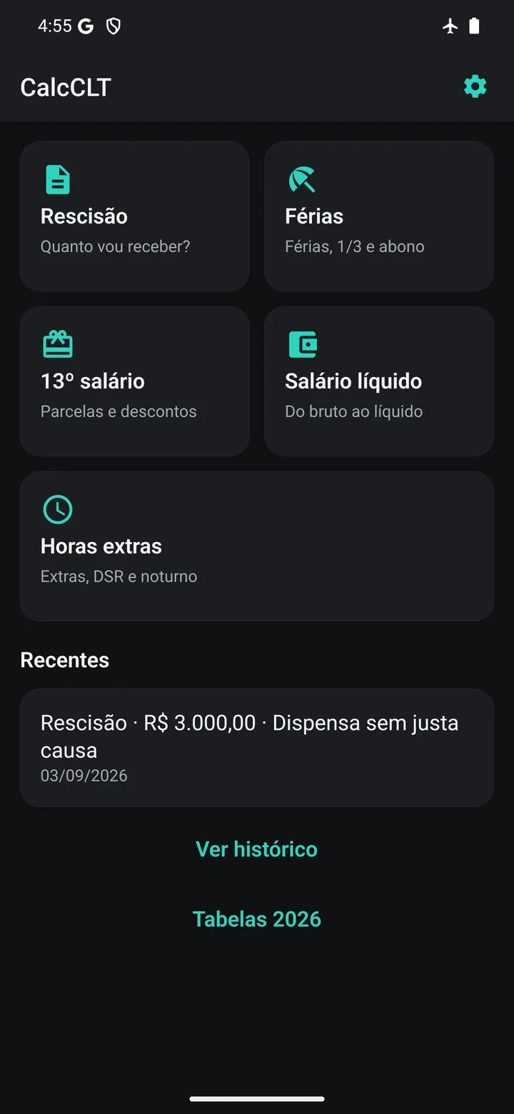 Tela do CalcCLT: Tema escuro