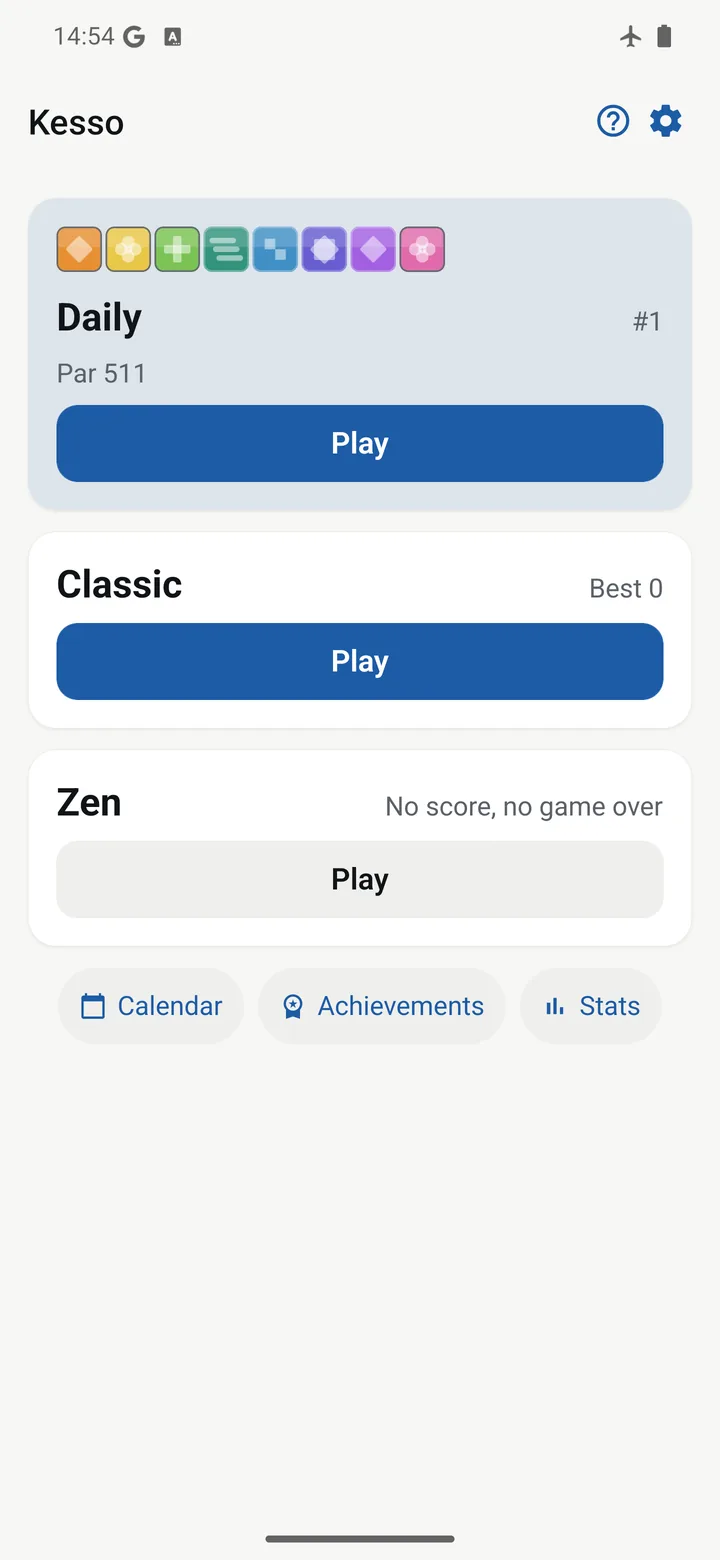 Kesso screen: A new board every day, the same for everyone.