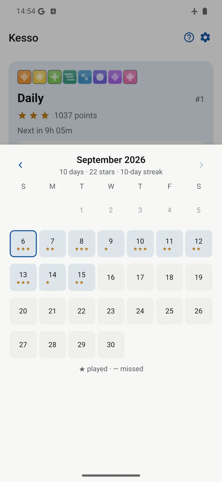 Kesso screen: Keep the streak.