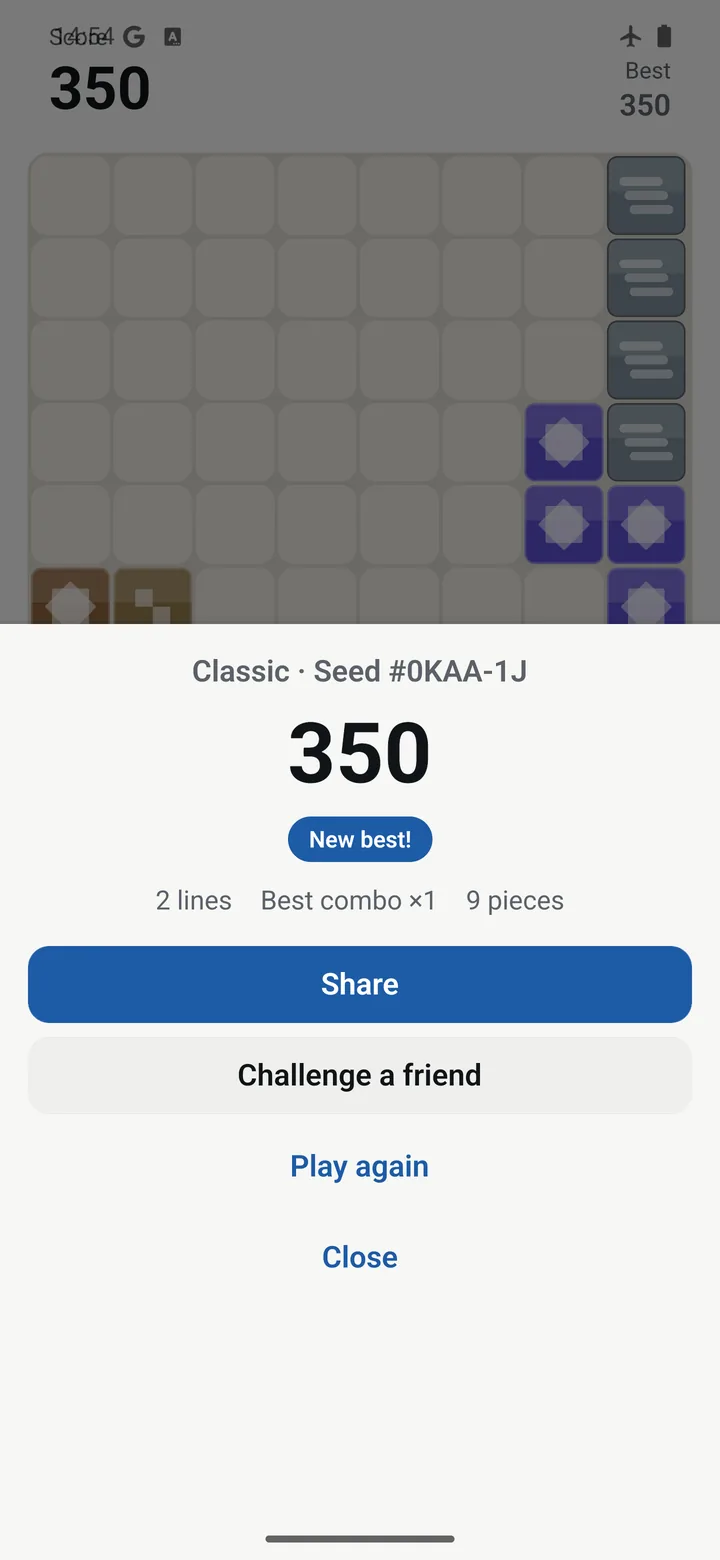 Kesso screen: Same seed, same run — challenge a friend.