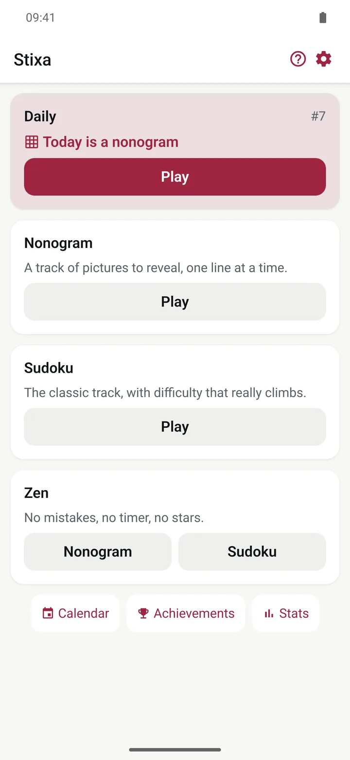 Stixa screen: One puzzle a day, the same for everyone.