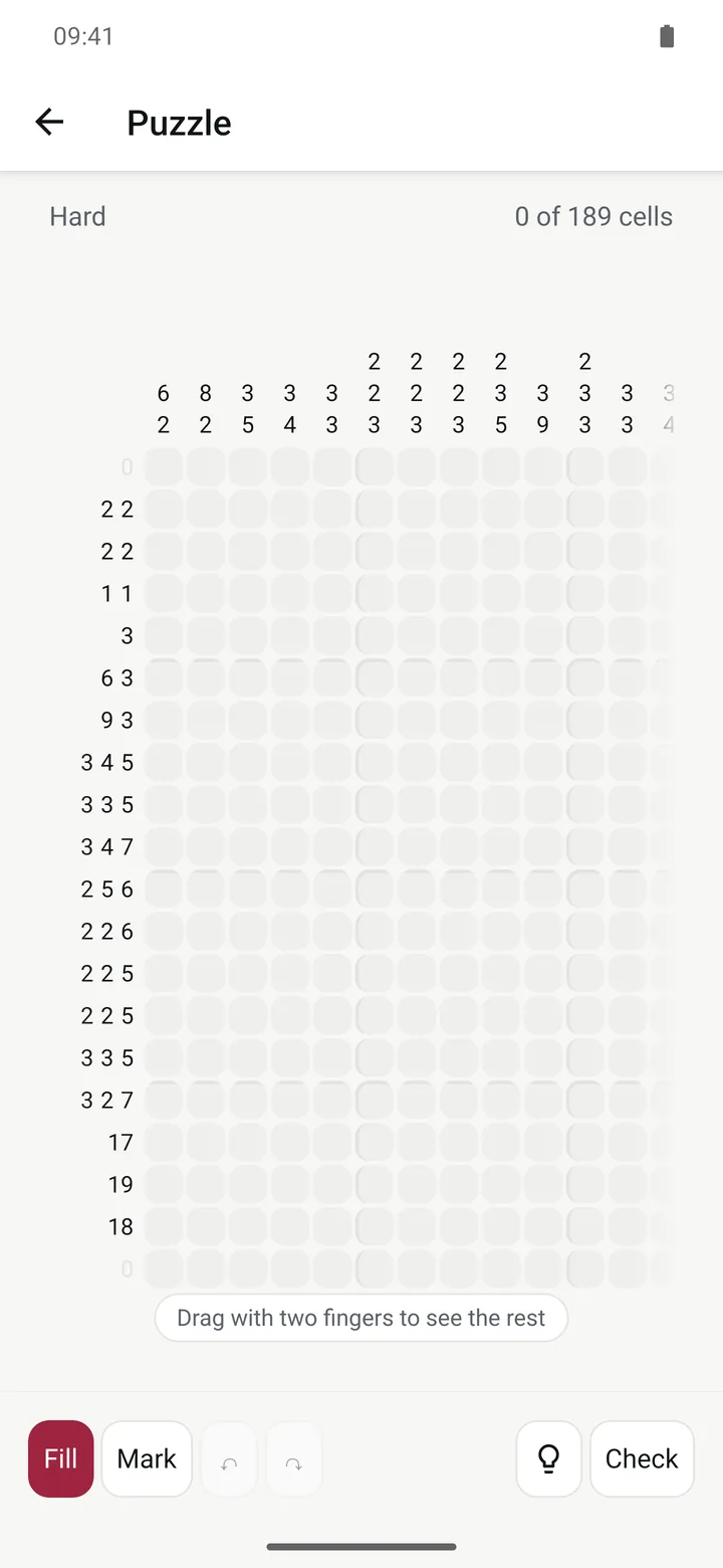Stixa screen: Big grids zoom, so a cell is never too small to tap.